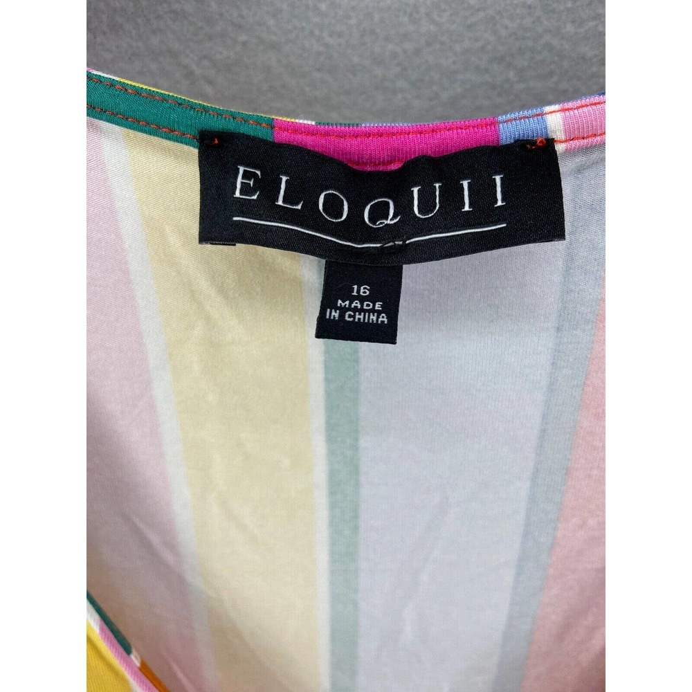 Eloquii Dress‎ Womens Sz 16 Wrap Around Multicolor Midi Stripe V-Neck Pullover - Picture 5 of 15